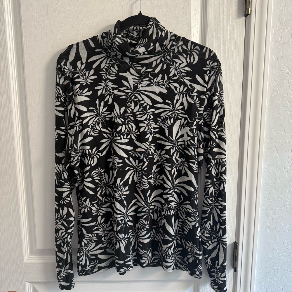 INC International Concepts Black and White Floral Turtleneck Top Shirt Size XL